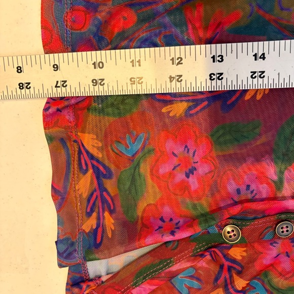 Natural Life Womens Sheer Mesh Floral Button Up Top Size M Ruched Multicolor - Picture 4 of 6